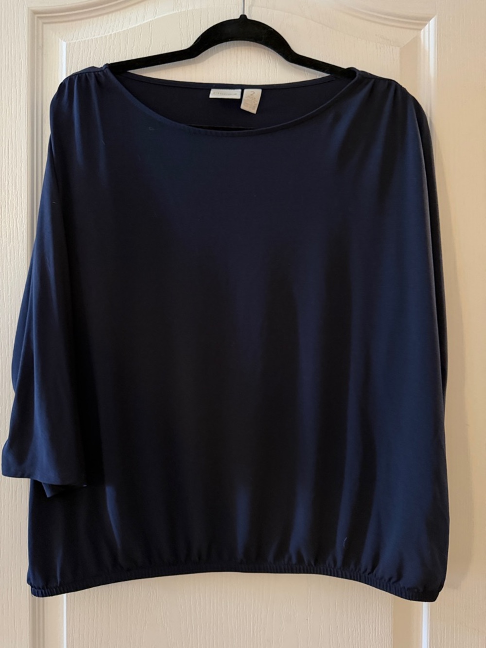 Chico's Navy Blouson Boatneck Top with Open Sleeves